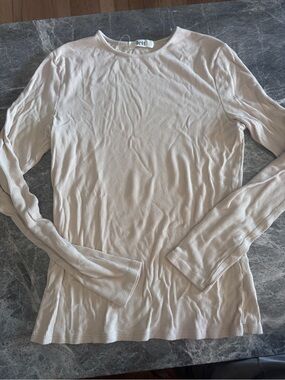 LETT ‘Montreal’ Ribbed Long Sleeve Crewneck Top - Cream, Women’s Large